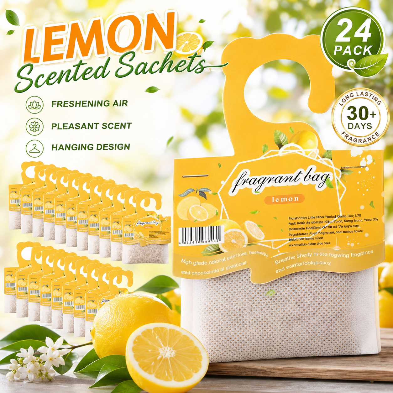 Home Fragrance Oud - Hanging Lemon Scented Sachets, Closet And
