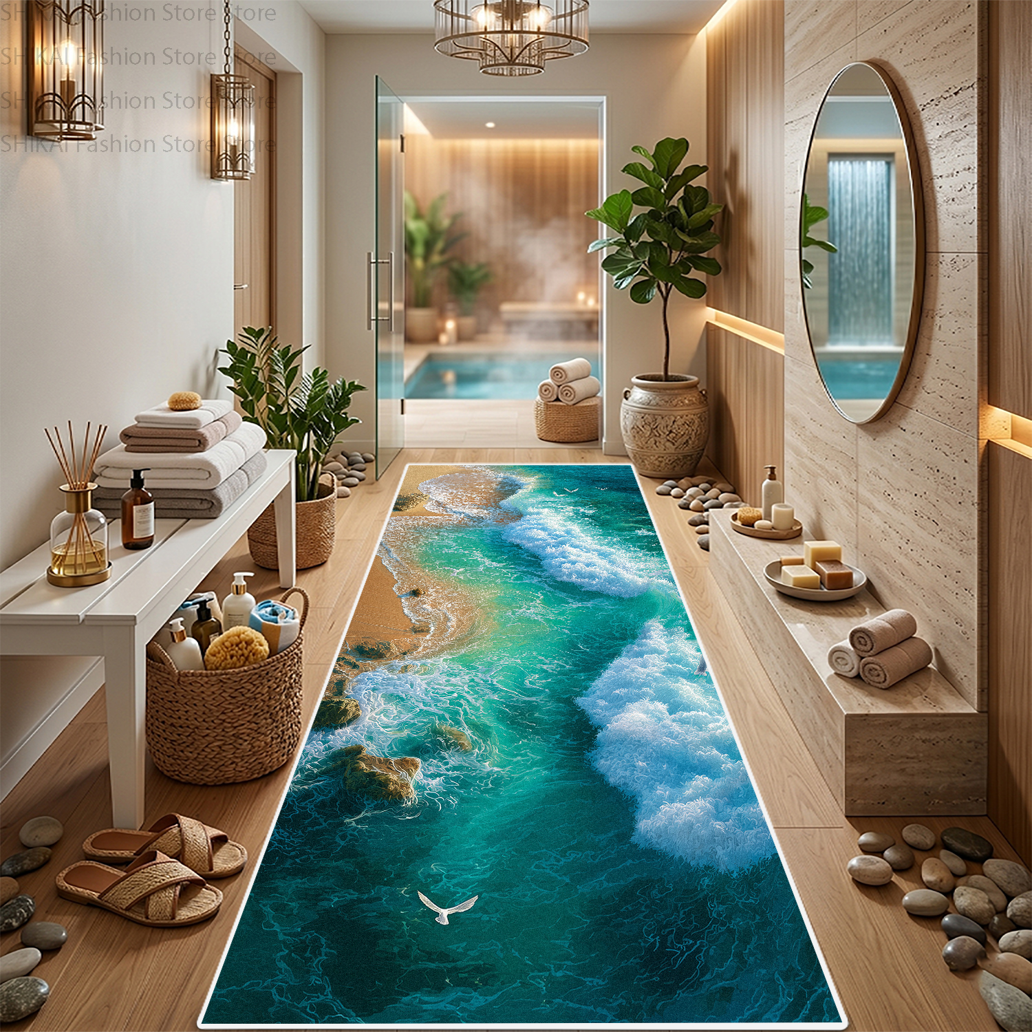 Home Fragrance Ocean Breeze - 3D Ocean Wave Beach Pattern Bathroom